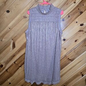 Nine West Womens Pink‎ Metallic Sleeveless Smocked High Neck Mini Dress Size XL